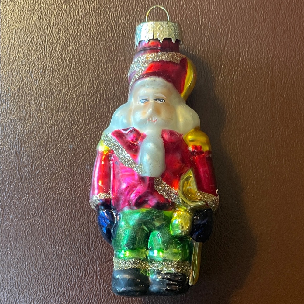 Santa Claus Glass Ornament - Red, Green, Gold